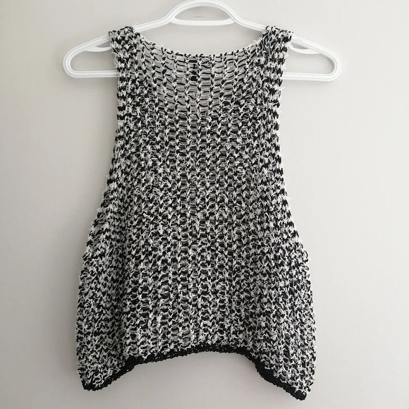 Eileen Fisher Tufted Cotton Twist Open Knit Tank Top Black and White Chain Small - Picture 4 of 15